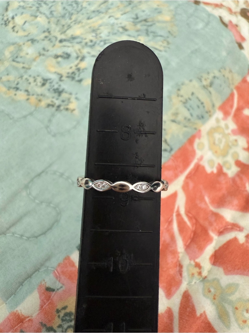 Sterling-Inspired Silver Marquise Link Ring with White Accents - Silver 9